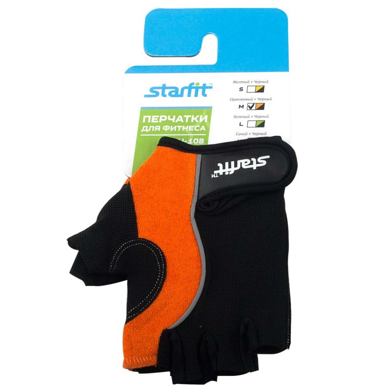 Фотография Перчатки Starfit для фитнеса SU-108, оранжевые/черные 1