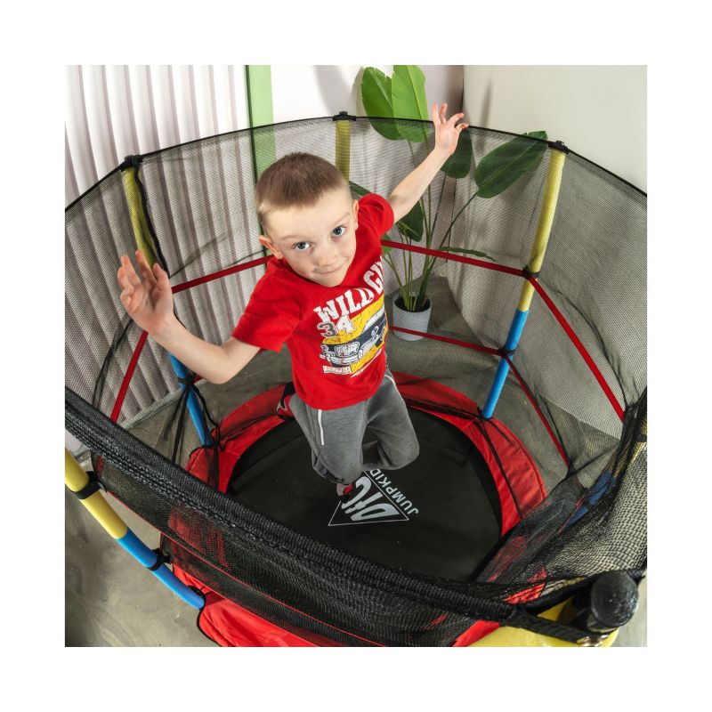 Фотография Батут DFC JUMP KIDS 55" красный с желто-синими стойками 9