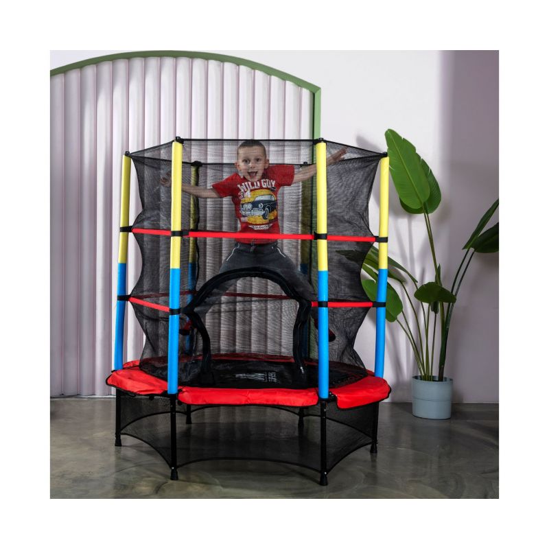 Фотография Батут DFC JUMP KIDS 55" красный с желто-синими стойками 8