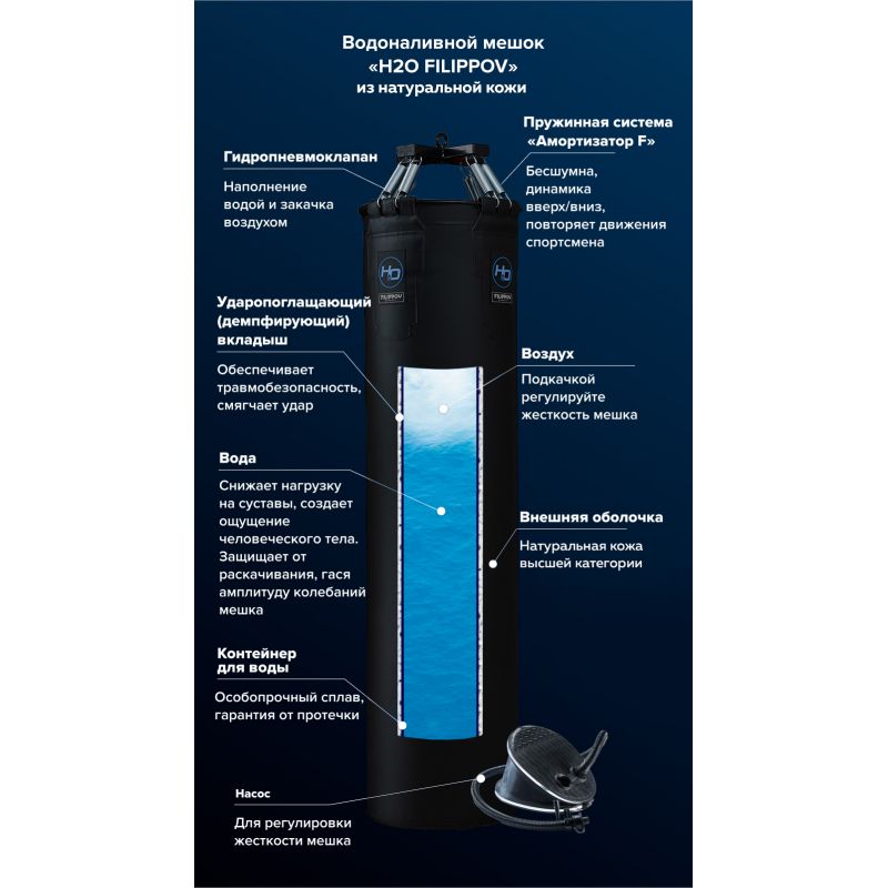 Фотография Водоналивной боксёрский мешок H2O FILIPPOV Ø40 из натуральной кожи 6