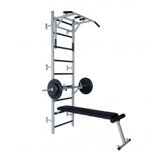 Шведская стенка Home-gyms HG-4 с турником 2 в 1, навесной стойкой под штангу и скамьей
