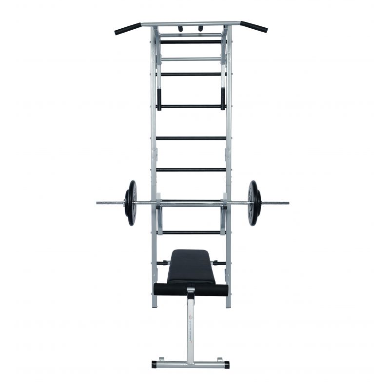 Фотография Шведская стенка Home-gyms HG-4 с турником 2 в 1, навесной стойкой под штангу и скамьей 1
