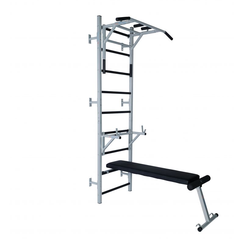 Фотография Шведская стенка Home-gyms HG-4 с турником 2 в 1, навесной стойкой под штангу и скамьей 2