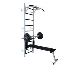 Шведская стенка Home-gyms HG-9 с турником 3 хвата, брусьями-пресс со стойкой под штангу и скамьей
