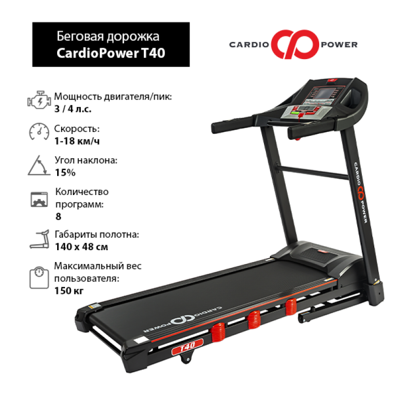 Фотография Беговая дорожка CardioPower T40 1