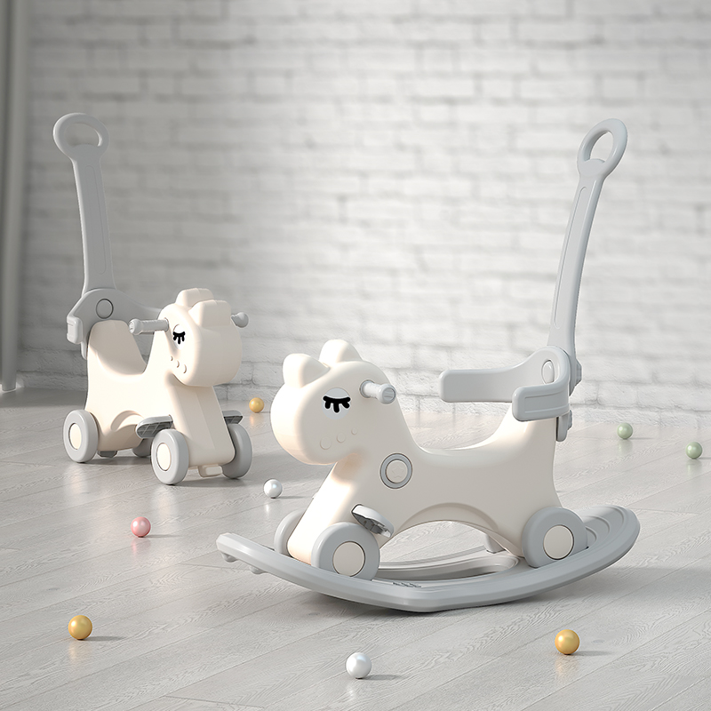 Фотография Лошадка-качалка-беговел UNIX Kids Grey (с ручкой) 1