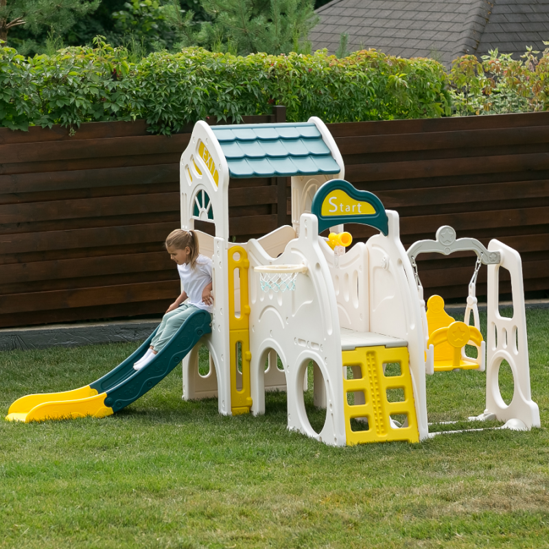 Фотография Игровой комплекс UNIX Kids Playhouse с горкой и качелями 1