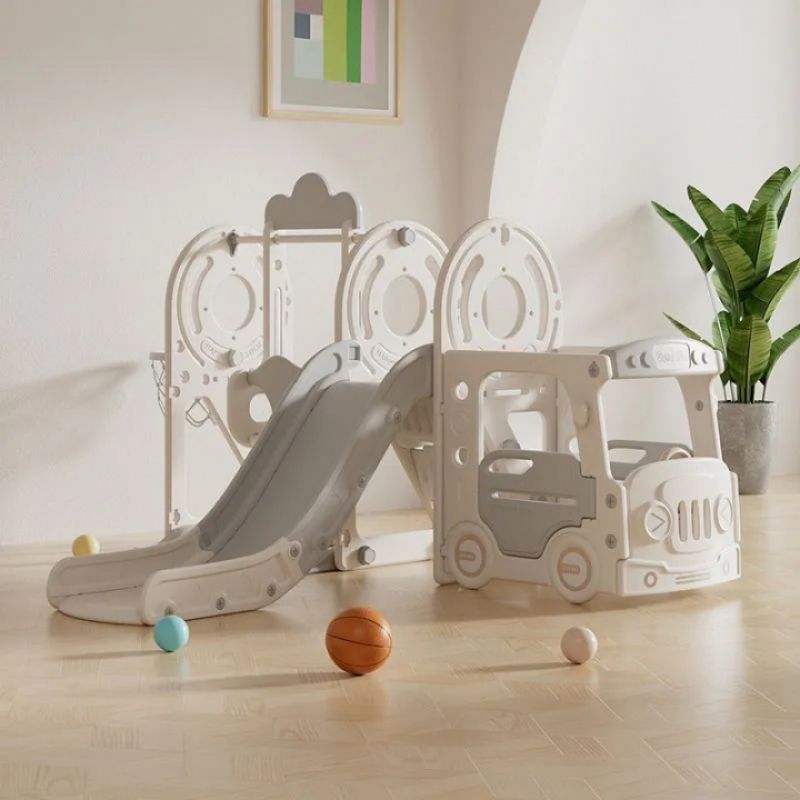 Фотография Игровой комплекс с горкой и качелями UNIX Kids Bus (171 cm) Grey 0