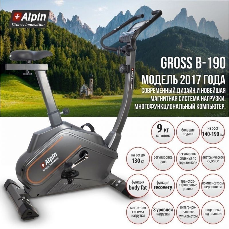 Фотография Велотренажер Alpin Gross B-190 Серый 4