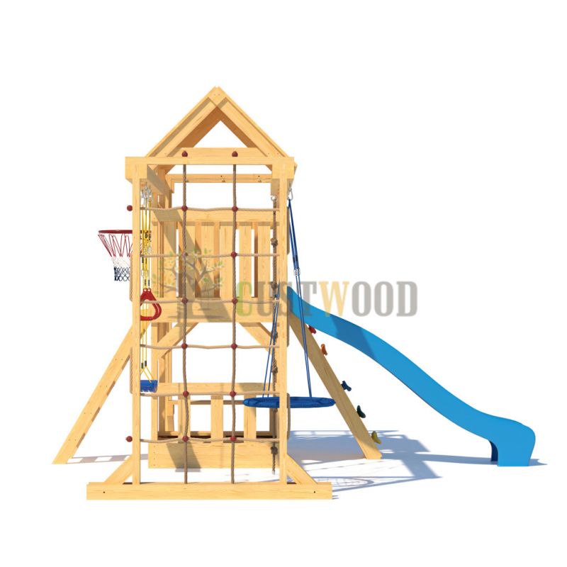 Фотография Детская деревянная игровая площадка для улицы, дачи CustWood Scout S10 с деревянной крышей 6