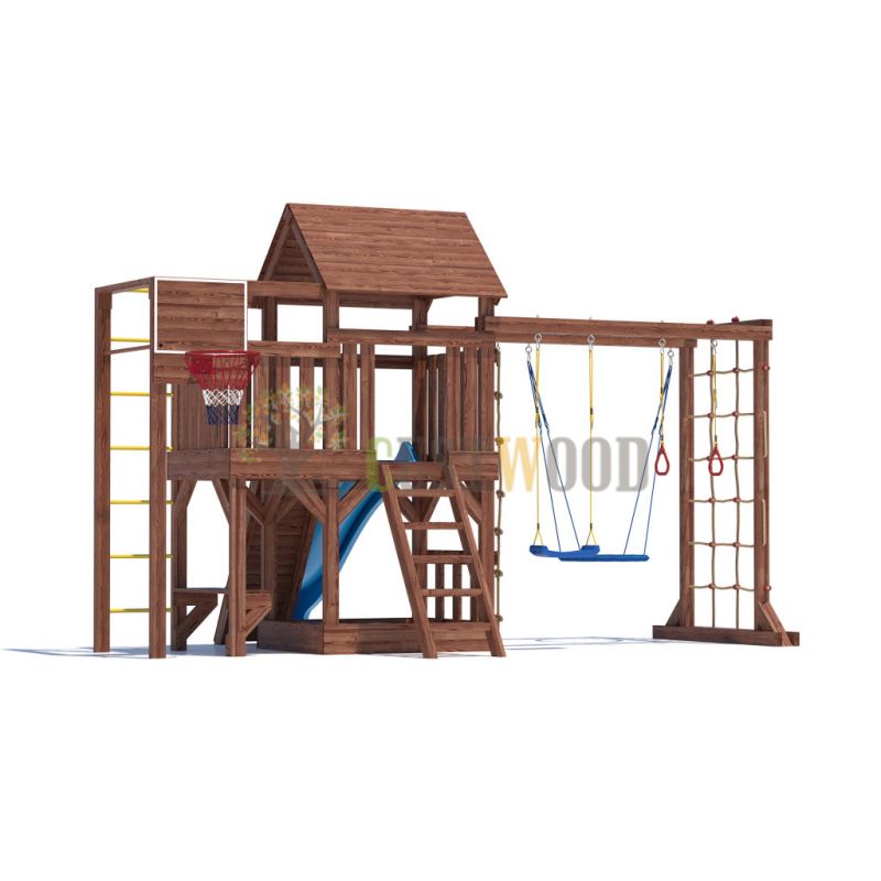 Фотография Детская деревянная игровая площадка для улицы, дачи CustWood Scout SC10 с деревянной крышей 2