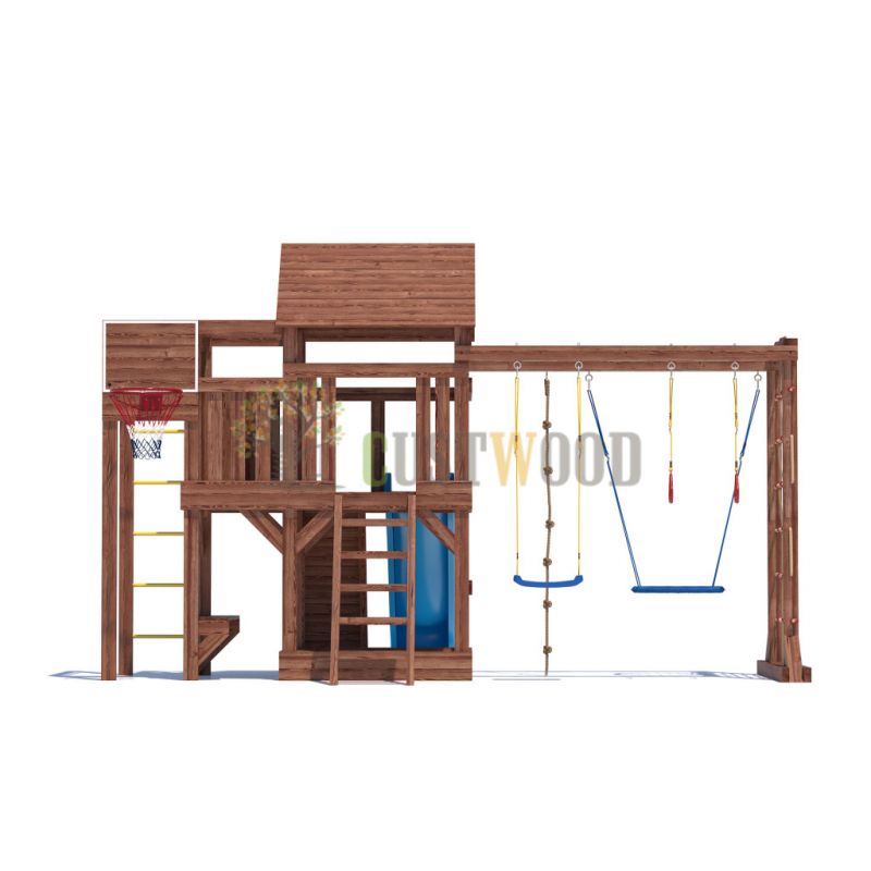 Фотография Детская деревянная игровая площадка для улицы, дачи CustWood Scout SC10 с деревянной крышей 3