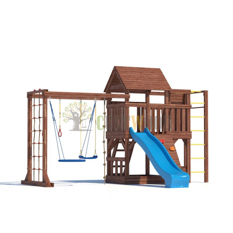 Фотография Детская деревянная игровая площадка для улицы, дачи CustWood Scout SC10 с деревянной крышей 6