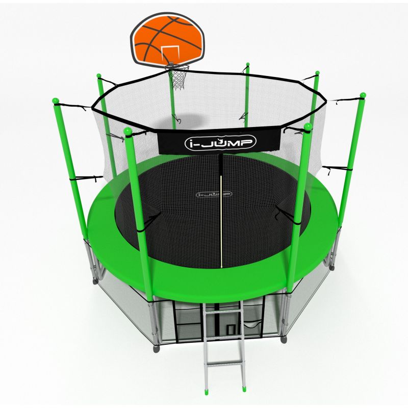Фотография Батут i-JUMP Classic Basket 8ft с нижней сетью и лестницей (green) 0