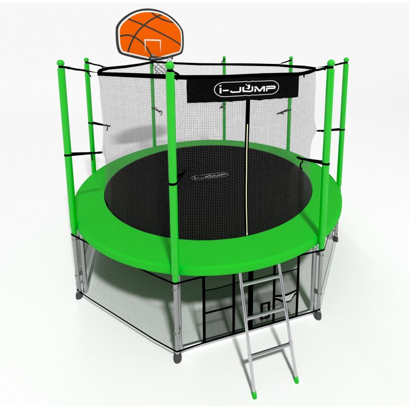 Фотография Батут i-JUMP Classic Basket 8ft с нижней сетью и лестницей (green) 1