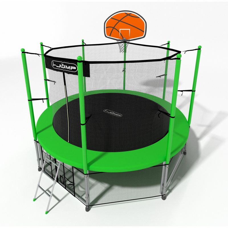 Фотография Батут i-JUMP Classic Basket 8ft с нижней сетью и лестницей (green) 2