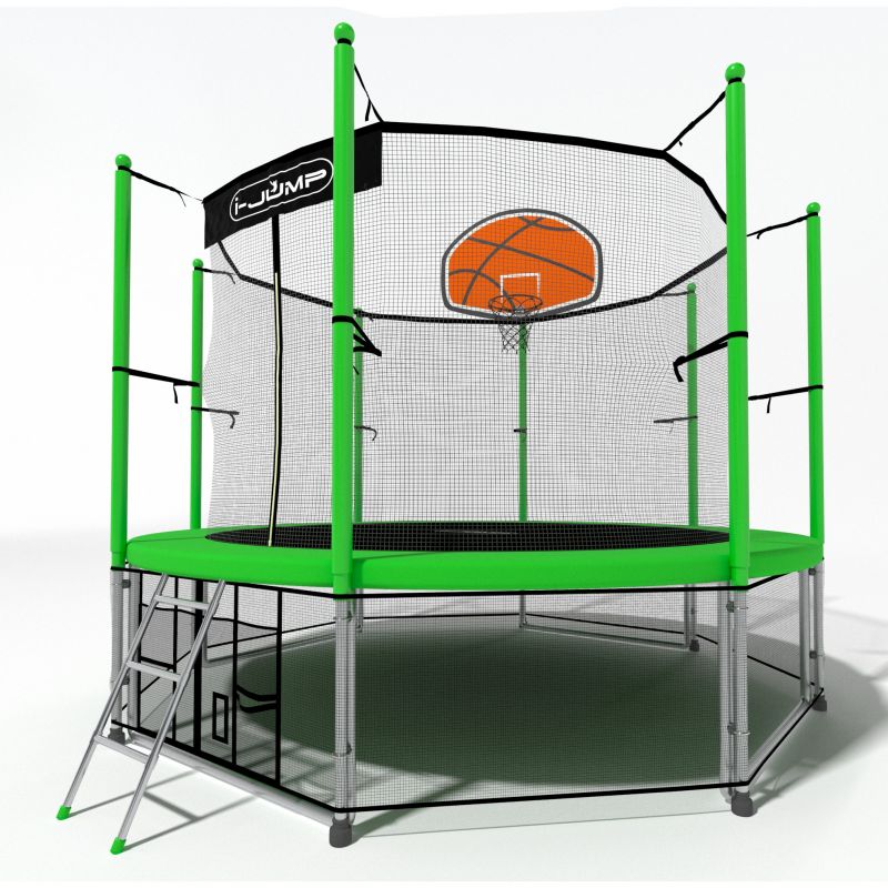 Фотография Батут i-JUMP Classic Basket 16ft с нижней сетью и лестницей (green) 4