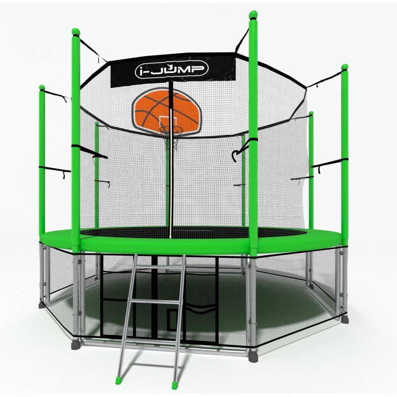 Фотография Батут i-JUMP Classic Basket 16ft с нижней сетью и лестницей (green) 5